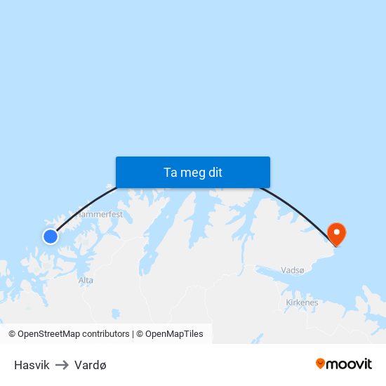 Hasvik to Vardø map