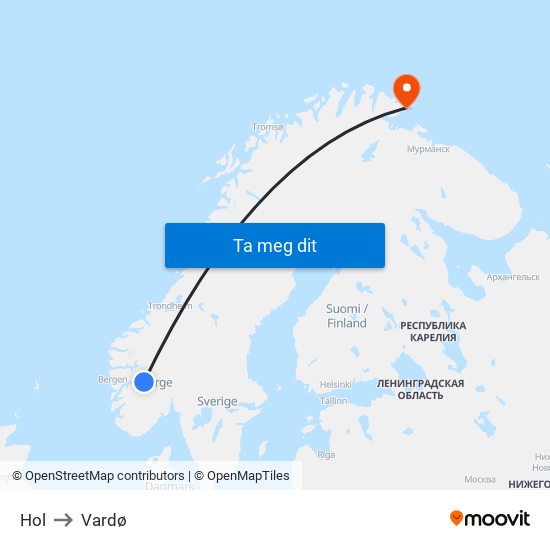 Hol to Vardø map
