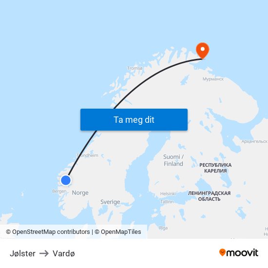 Jølster to Vardø map