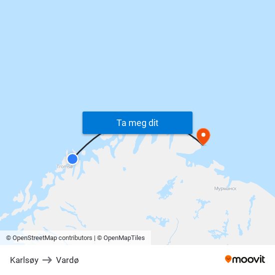 Karlsøy to Vardø map