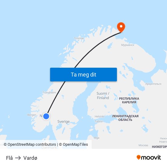 Flå to Vardø map