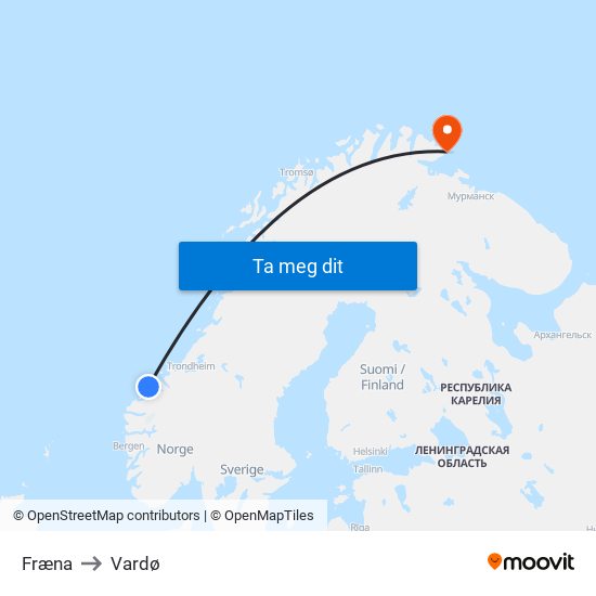 Fræna to Vardø map