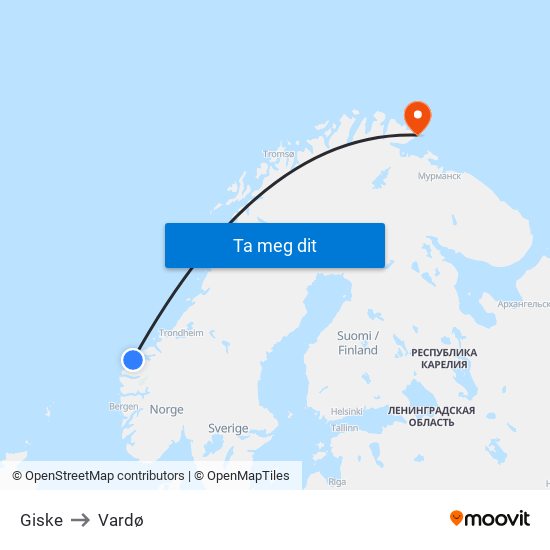 Giske to Vardø map