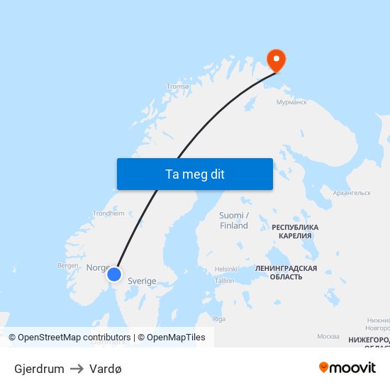 Gjerdrum to Vardø map