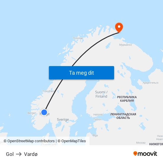 Gol to Vardø map