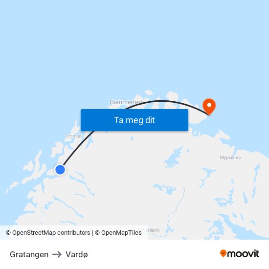Gratangen to Vardø map