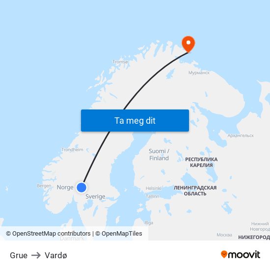 Grue to Vardø map