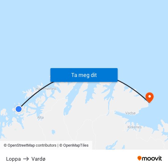 Loppa to Vardø map