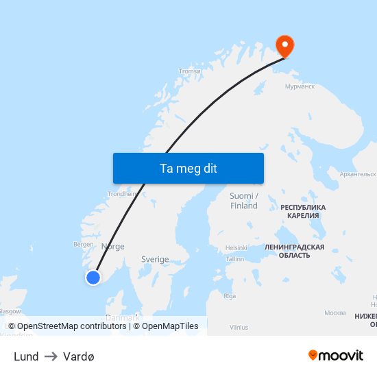 Lund to Vardø map