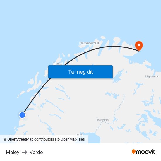 Meløy to Vardø map