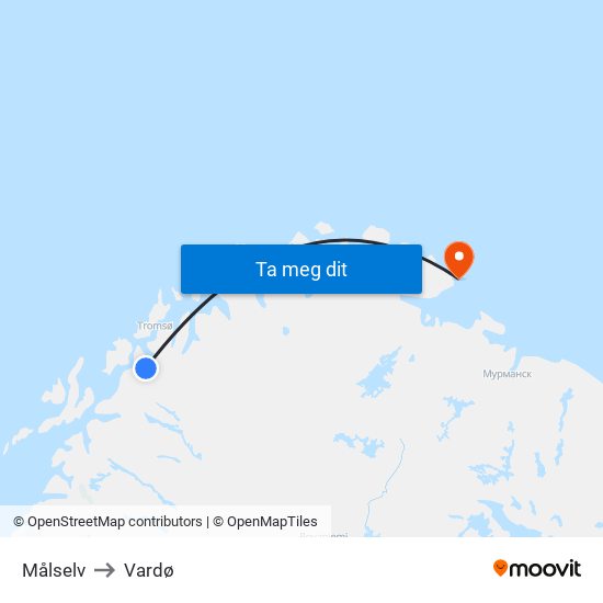 Målselv to Vardø map