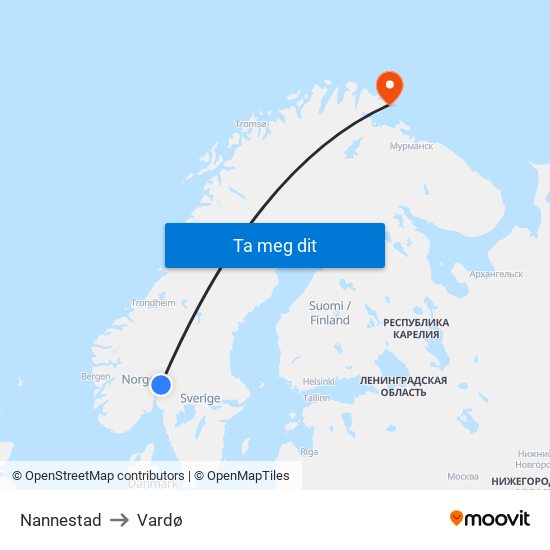 Nannestad to Vardø map
