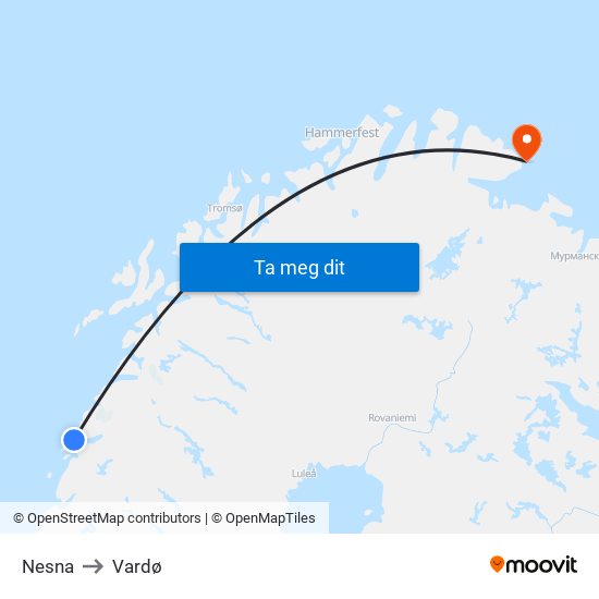 Nesna to Vardø map