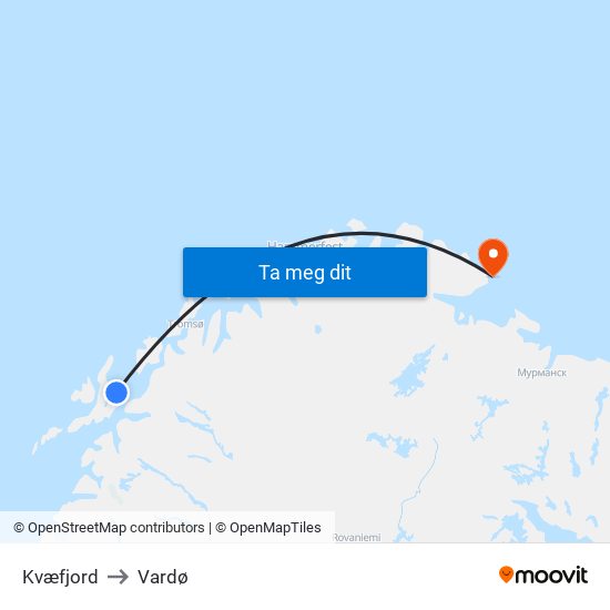 Kvæfjord to Vardø map