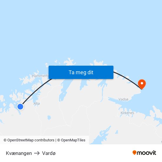 Kvænangen to Vardø map