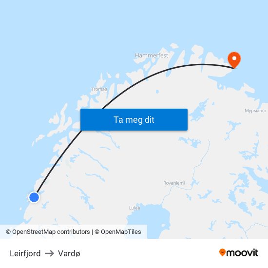 Leirfjord to Vardø map