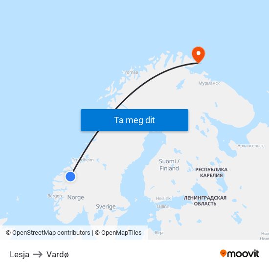 Lesja to Vardø map