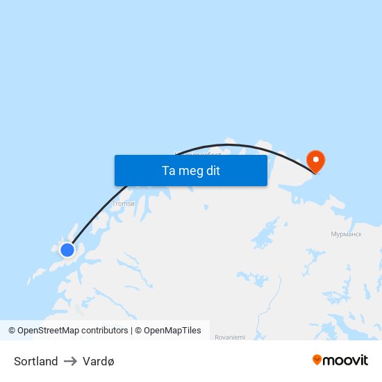 Sortland to Vardø map