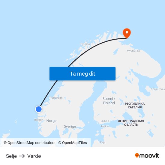 Selje to Vardø map