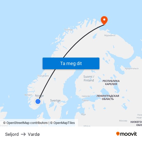 Seljord to Vardø map