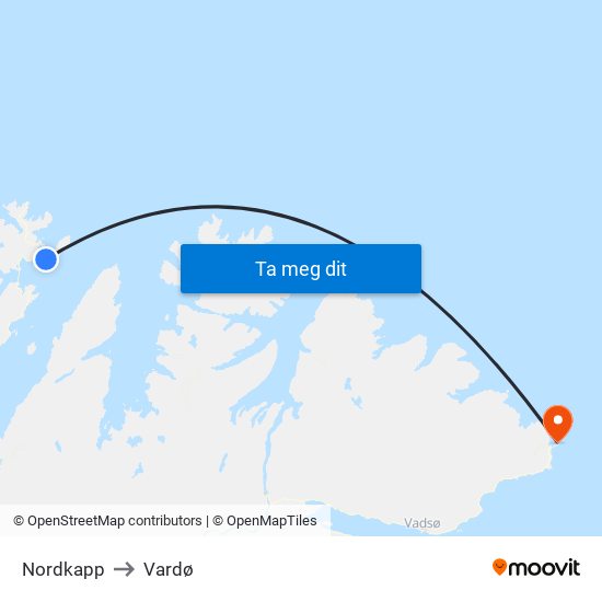 Nordkapp to Vardø map