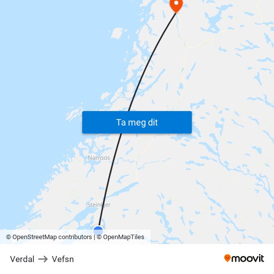 Verdal to Vefsn map