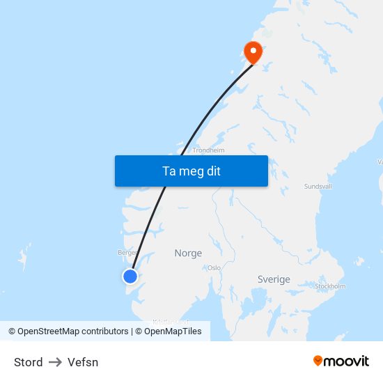 Stord to Vefsn map