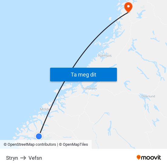 Stryn to Vefsn map