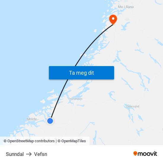 Sunndal to Vefsn map