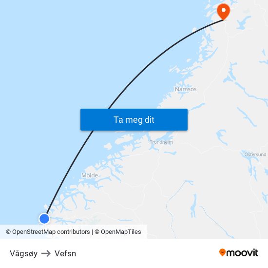 Vågsøy to Vefsn map