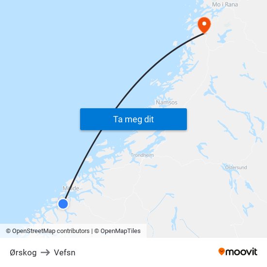 Ørskog to Vefsn map