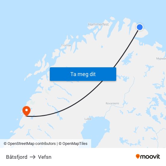 Båtsfjord to Vefsn map
