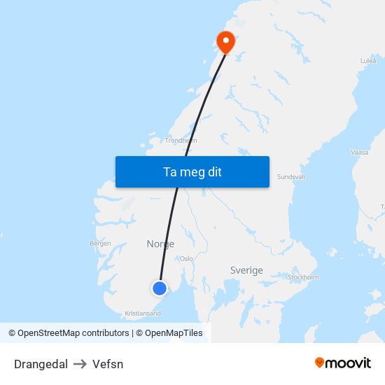 Drangedal to Vefsn map