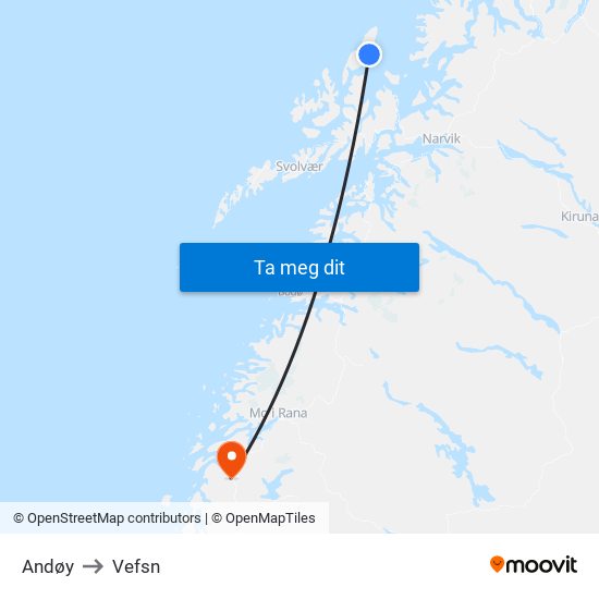 Andøy to Vefsn map