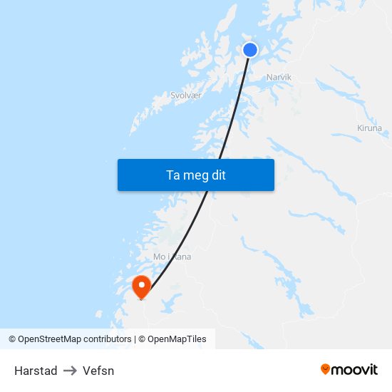 Harstad to Vefsn map
