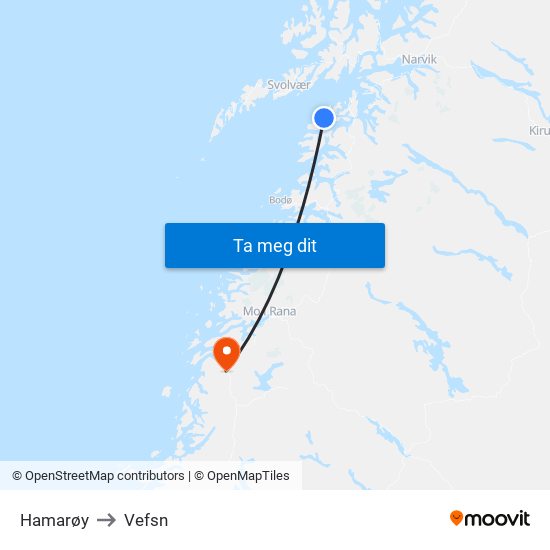 Hamarøy to Vefsn map
