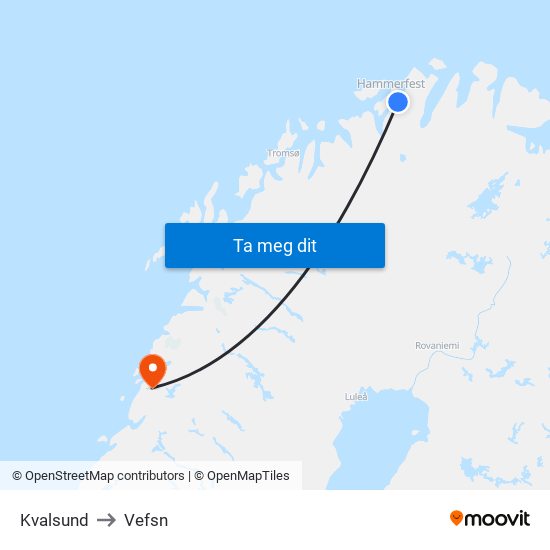 Kvalsund to Vefsn map