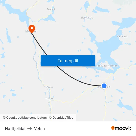 Hattfjelldal to Vefsn map