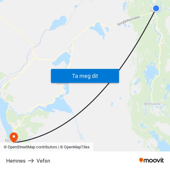 Hemnes to Vefsn map