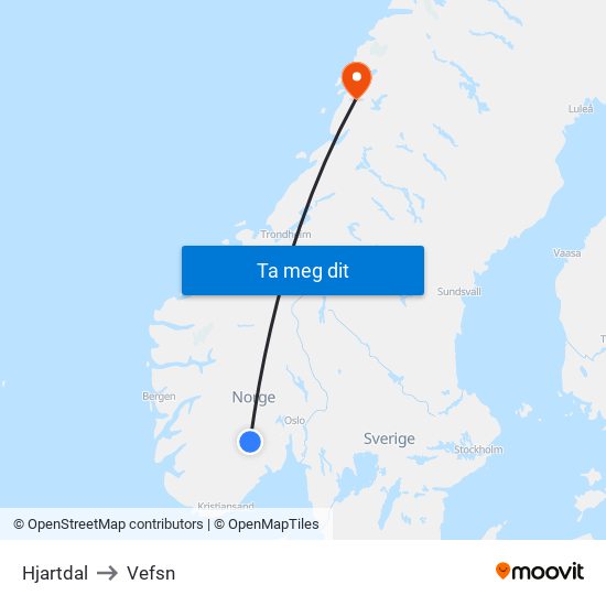 Hjartdal to Vefsn map