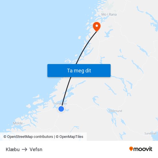 Klæbu to Vefsn map