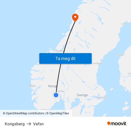 Kongsberg to Vefsn map