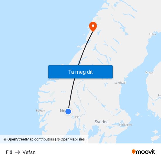 Flå to Vefsn map