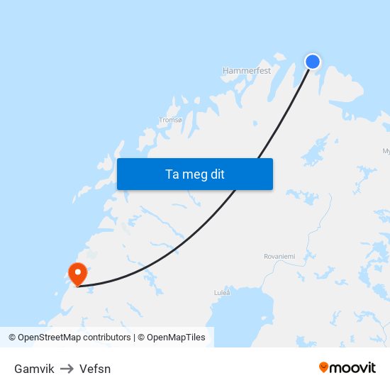 Gamvik to Vefsn map