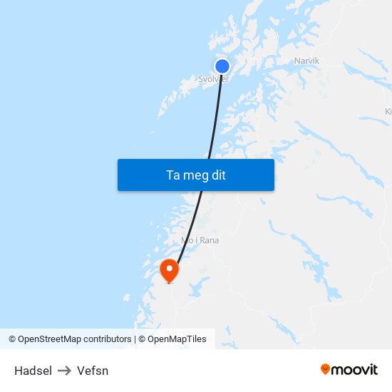 Hadsel to Vefsn map