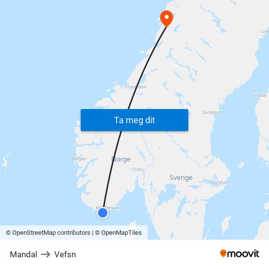 Mandal to Vefsn map