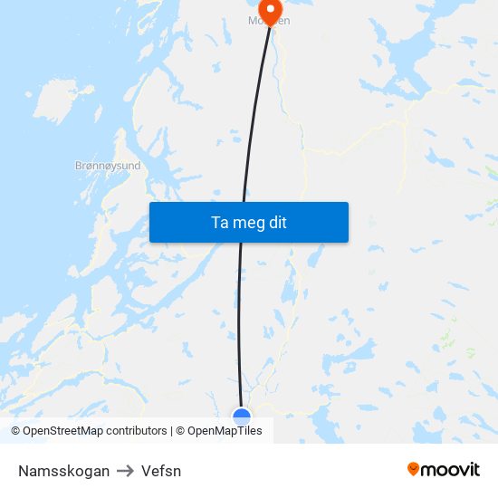 Namsskogan to Vefsn map