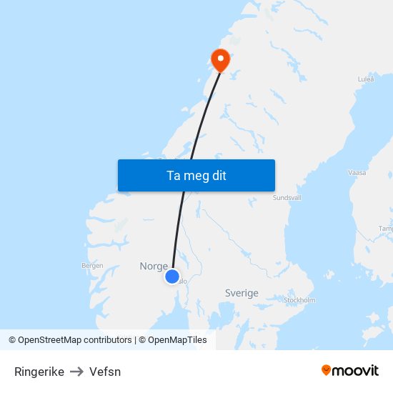 Ringerike to Vefsn map