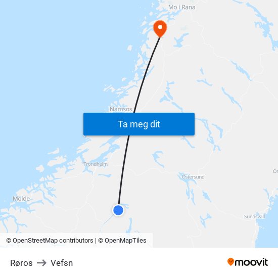 Røros to Vefsn map