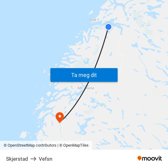 Skjerstad to Vefsn map